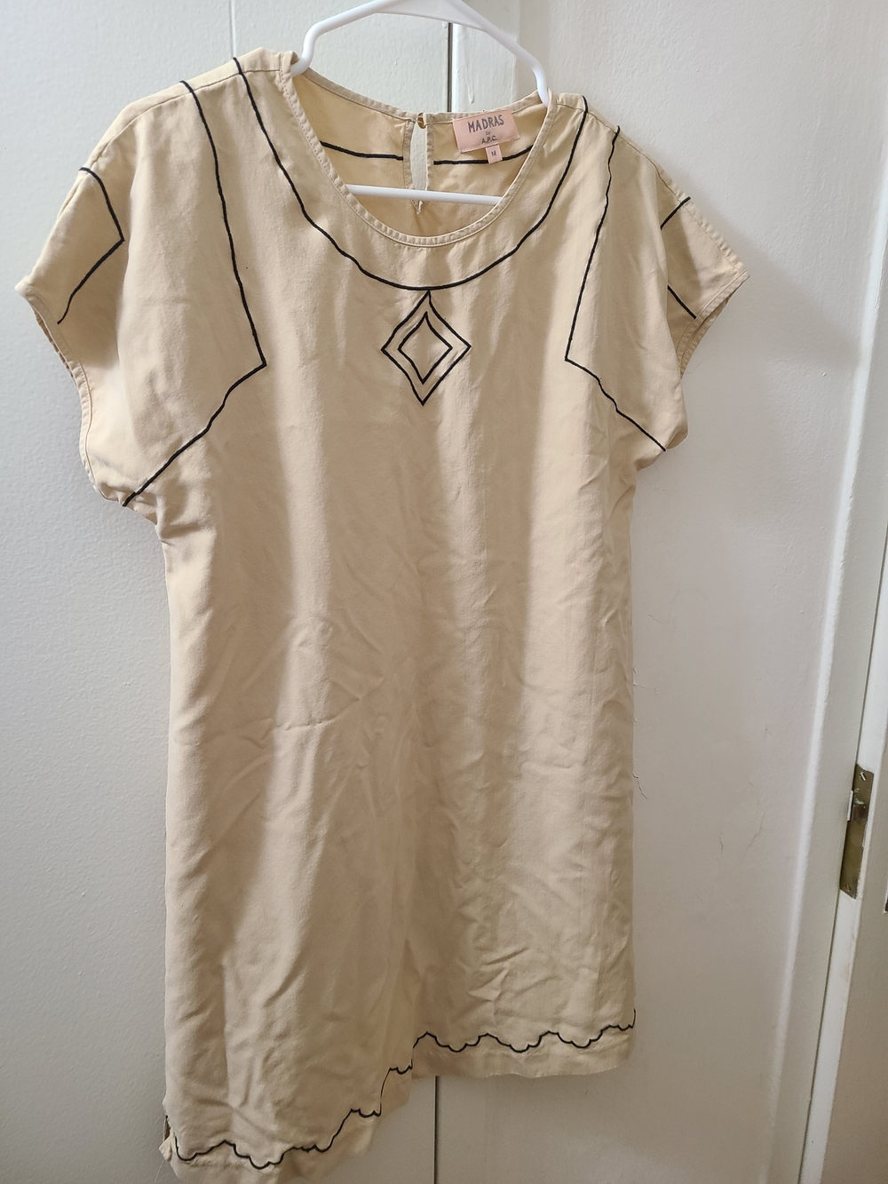 A.P.C. Cream Short-Sleeve Tunic Dress with Black Embroidery